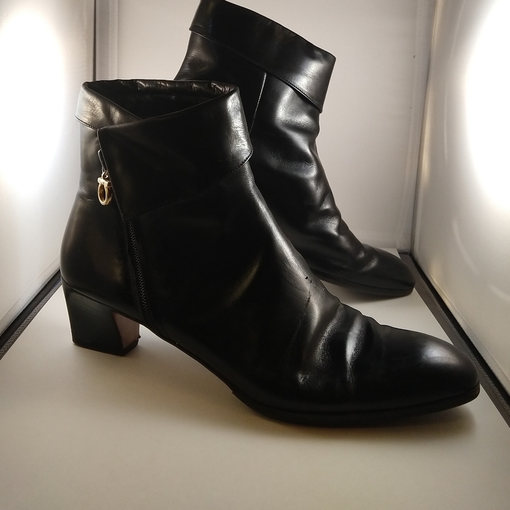 Salvatore Ferragamo Black Zip Ankle Boots, Size 7